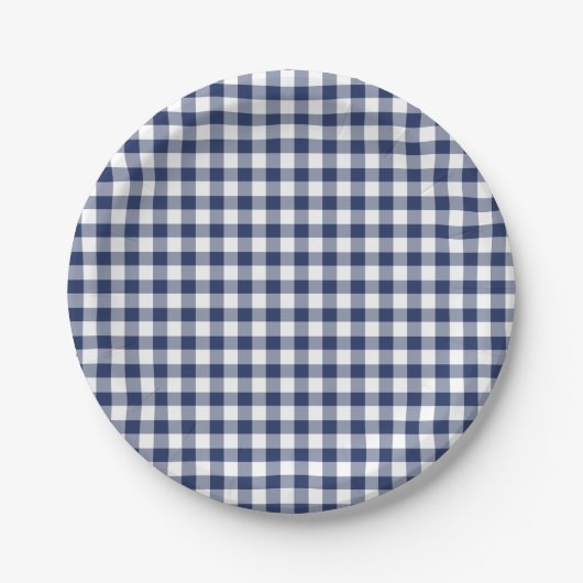 Classic Gingham Navy blauw Papieren Bordje (Voorkant)
