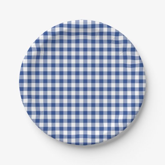 Classic Gingham True Blue Papieren Bordje (Voorkant)