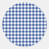 Classic Gingham True Blue Ronde Sticker (Voorkant)