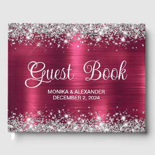 Classic Glittery Burgundy Foil Mariage livre d'hôt