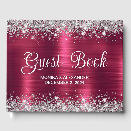 Classic Glittery Burgundy Foil Mariage livre d'hôt (Recto)