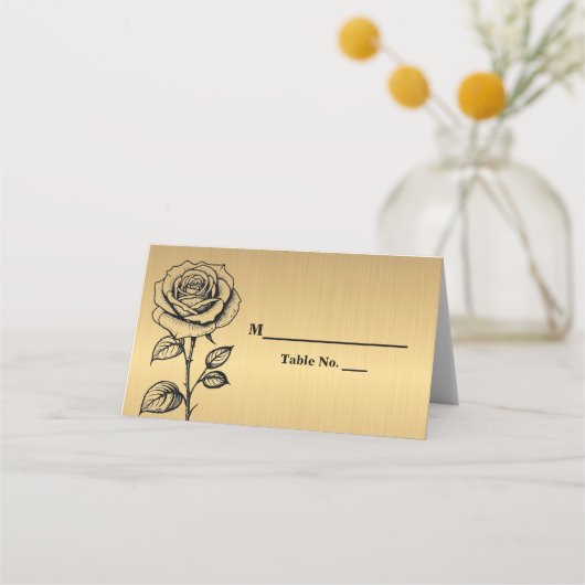 Classic Gold Black Rose Cartes de Place (Devant)