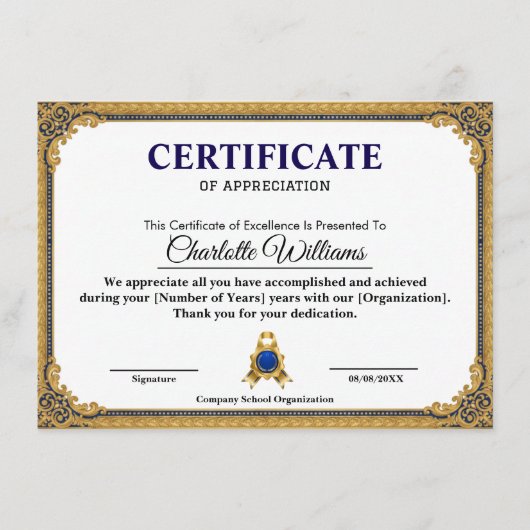 Classic Gold Blank Certificate Frame Printable Informatiekaartje (Voorkant)