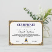 Classic Gold Blank Certificate Frame Printable Informatiekaartje (Staand voorkant)