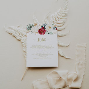 Classic Gold Burgundy White Floral Hotel Informatiekaartje