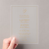 Classic Gold Calligraphy Script Monogram Weddensch Acryl Uitnodigingen (Insitu (Draagbaar))