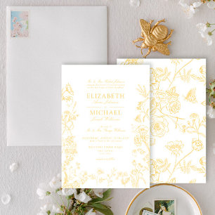 Classic Gold Chinoiserie Victoriaans Bloemen Huwel Kaart