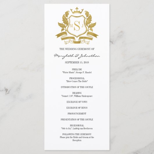 Classic Gold Crest Wedding Program Programma (Voorkant)