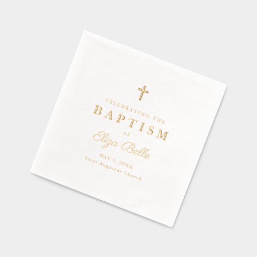 Classic Gold Cross Élégant Script Baptême (Gauche)