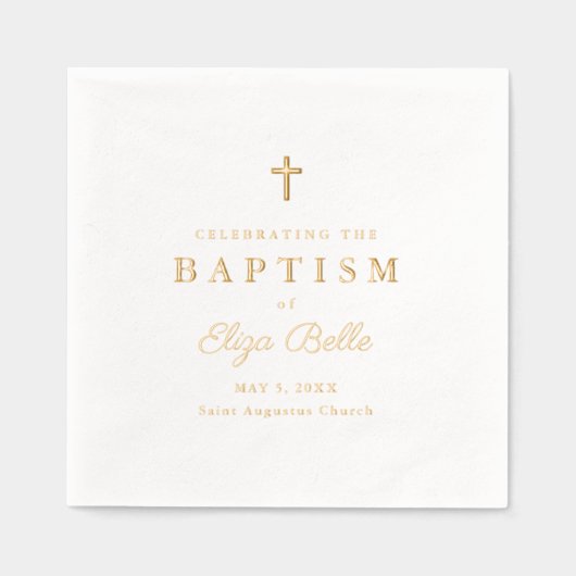 Classic Gold Cross Elegant Script Doop Folie Servetten (Voorkant)