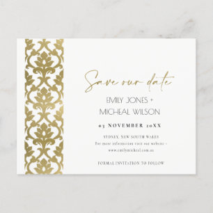 CLASSIC GOLD DAMASK FLORAL PATTERN BEWAREN DE DATU AANKONDIGINGSKAART