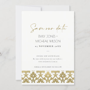 CLASSIC GOLD DAMASK FLORAL PATTERN BEWAREN DE DATU SAVE THE DATE