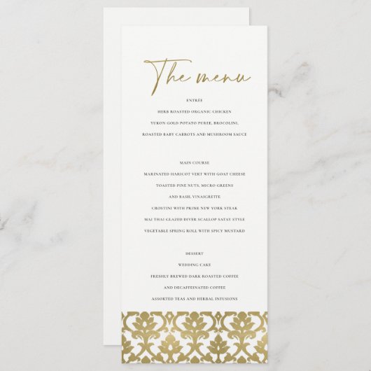 CLASSIC GOLD DAMASK FLORAL PATTERN MENU (Voorkant / Achterkant)