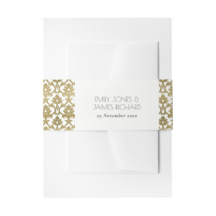 CLASSIC GOLD DAMASK FLORAL PATTERN MONOGRAM UITNODIGINGEN WIKKEL