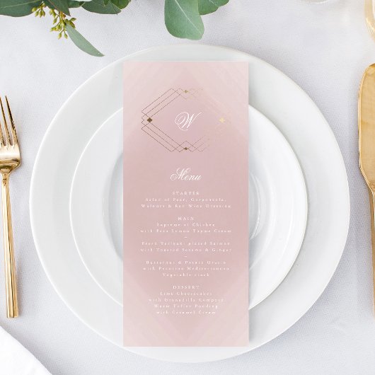 Classic Gold Dusty Roos Pink Monogram Weddenschap Menu