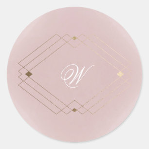 Classic Gold Dusty Roos Pink Monogram Weddenschap Ronde Sticker