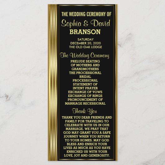 Classic Gold en Black Wedding Custom Program Programma (Voorkant)