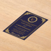 Classic Gold Frame Royal Monogram Wedding Acryl Uitnodigingen (Laagn)