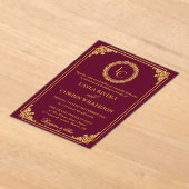 Classic Gold Frame Royal Monogram Wedding Acryl Uitnodigingen (Laagn)