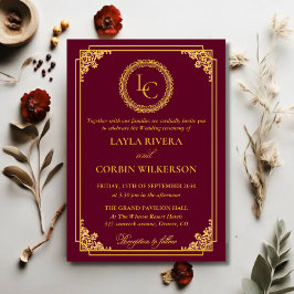 Classic Gold Frame Royal Monogram Wedding Kaart