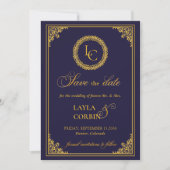 Classic Gold Frame Royal Monogram Wedding Save The Date (Voorkant)