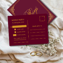 Classic Gold Frame Wedding RSVP Postcard Briefkaart