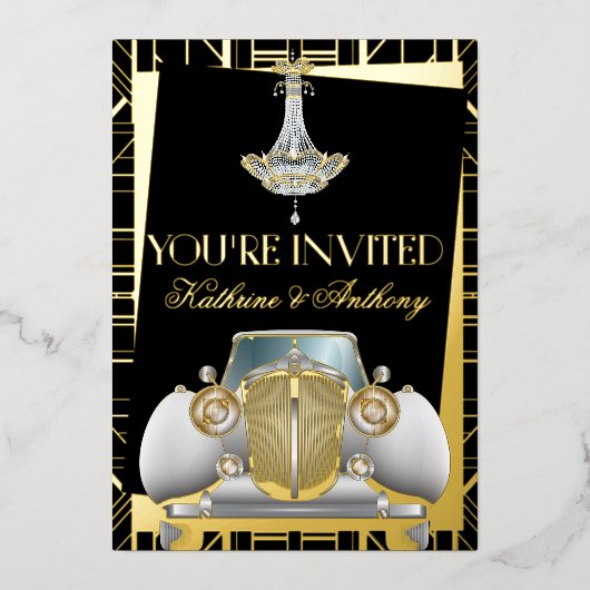 Classic GOLD Gatsby Déco Mariage Foil Invitation (Recto)