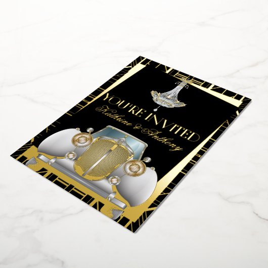 Classic GOLD Gatsby Déco Mariage Foil Invitation (Rotation)