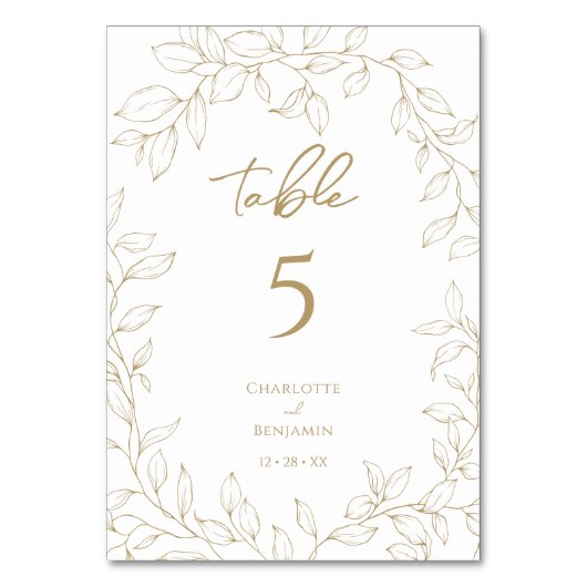 Classic Gold Greenery Mariage Numéro de table (Dos)
