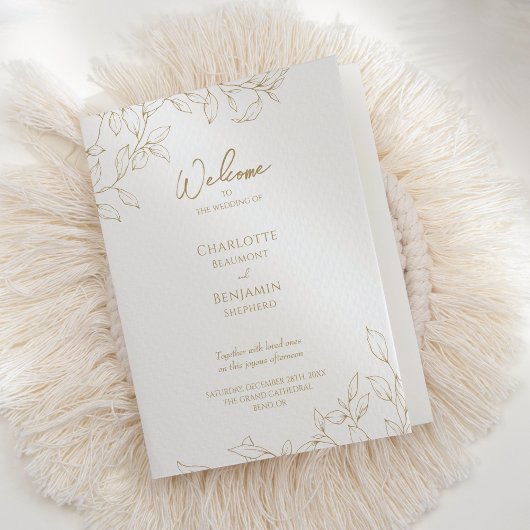 Classic Gold Greenery Mariage Programme plié