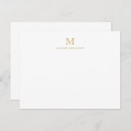 Classic Gold Modern Monogram Initiaal Note Kaart