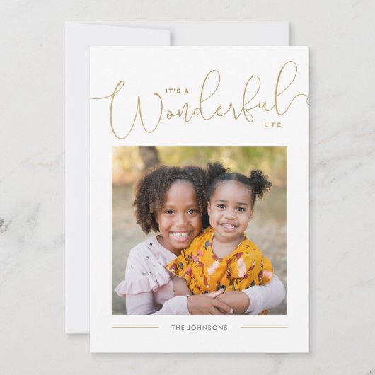 Classic Gold Script Calligraphy Wonderful Life Feestdagenkaart (Voorkant)