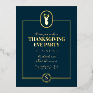 Classic Gold Stag Thanksgiving Eve Party Folie Uitnodiging Briefkaart