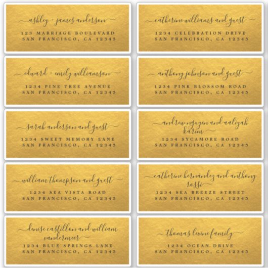 Classic Gold Wedding Guest Adresetiketten Sticker (Voorkant)