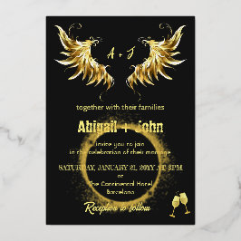 Classic Gold Wing Circle minimalistische bruiloft Folie Uitnodiging