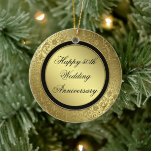 Classic Golden Wedding Jubileum round ornament