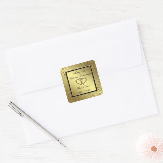 Classic Golden Wedding Jubileum Square Sticker (Envelop)