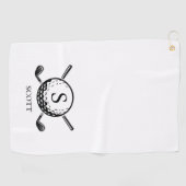 Classic Golf Clubs Monogram Name Black White Golfhanddoek (Horizontaal)