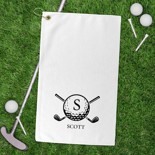 Classic Golf Clubs Monogram Name Black White Golfhanddoek