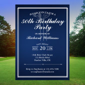 Classic Golf Theme Blauw Wit 50ste Verjaardag Kaart