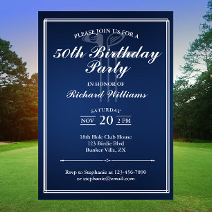 Classic Golf Theme Blauw Wit 50ste Verjaardag Kaart