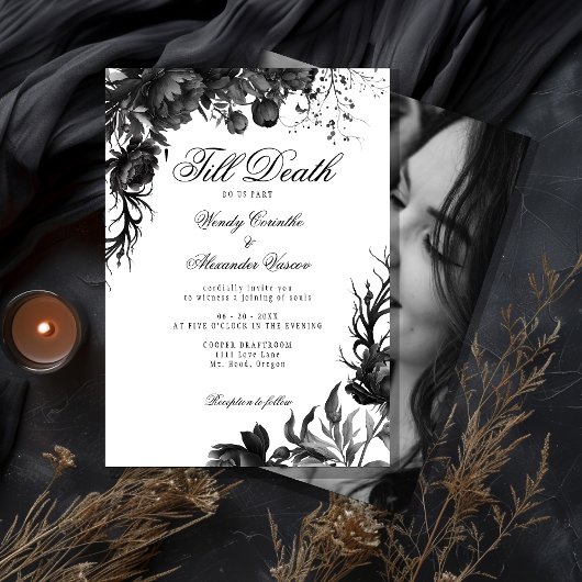 Classic Gothic White 'Till Death Trouwfoto Kaart