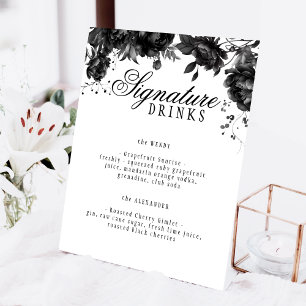 Classic Gothic White Wedding Signature Drinken Reclamebord Met Voetstuk