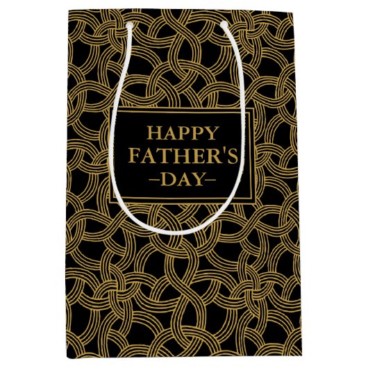 Classic Goud en Zwart Patroon Vaderdag Medium Cadeauzakje (Voorkant)
