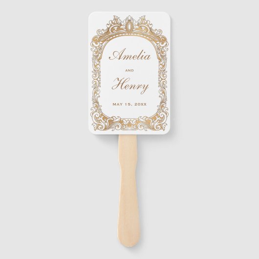 Classic Goud Lijst Rand Wit Bruiloft Handwaaier (Achterkant)