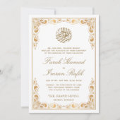 Classic Goud Lijst Wit Islamitisch Moslim Bruiloft Kaart (Voorkant)