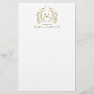 Classic  Gouden Bloemen  Crest Monogram Briefpapier