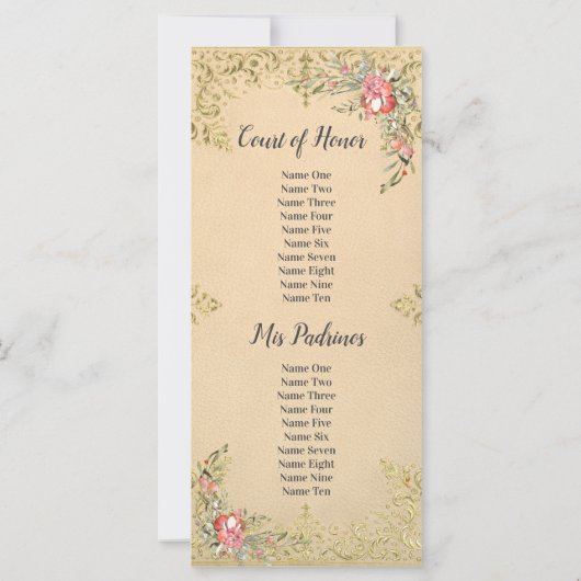 Classic  Gouden Bloemen Quinceañera Programma (Achterkant)