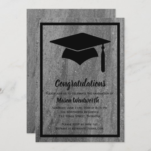 Classic Granite Graduation Invitation - noir (Devant / Derrière)