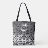 CLASSIC GRAY BLACK WHITE DAMASK GEMSTONE MONOGRAM DRAAGTAS (Achterkant)